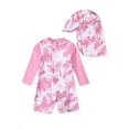 thumbnail image 1 of Tisuna Toddler Swimwear For Girls Floral Print Long Sleeve Crew Neck Romper Swimsuit With Hat Breathable Comfortable Baby Infant Children'S Swimming Pool Bathing Suit Pink Size 6-12 Months, 1 of 7