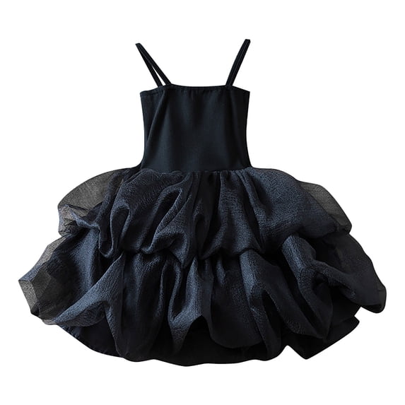 Tisuna Toddler Tulle Dress For Girls Baby Solid Color Sleeveless Suspender Dresses Stylish Elegance Little Girls Summer Birthday Party Street Playwear Dress Size 3-4 Years Black