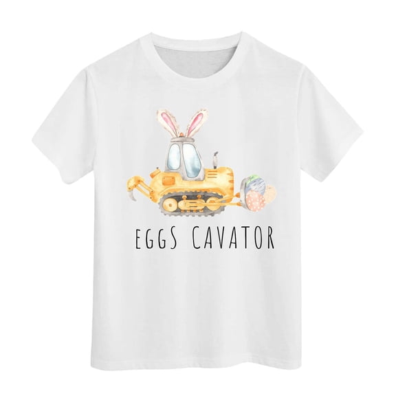 Tisuna Tops For Girls Child Cartoon Print Short Sleeve Crew Neck Shirts Casual Comfortable Spring Summer Kids Easter Clothes White Size 3-4 Years