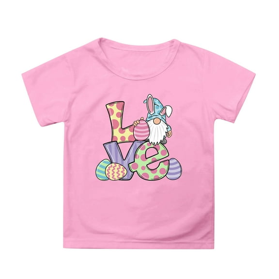 Tisuna Tops For Girls Child Cartoon Print Short Sleeve Crew Neck Shirts Fashion Casual Summer Kids Easter Holiday Wear Pink Size 8-9 Years