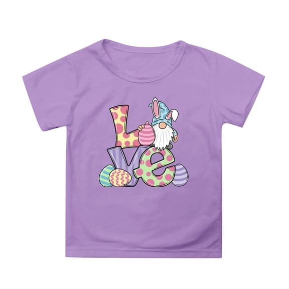 Tisuna Tops For Girls Child Cartoon Print Short Sleeve Crew Neck Shirts Fashion Casual Summer Kids Easter Holiday Wear Purple Size 10-11 Years