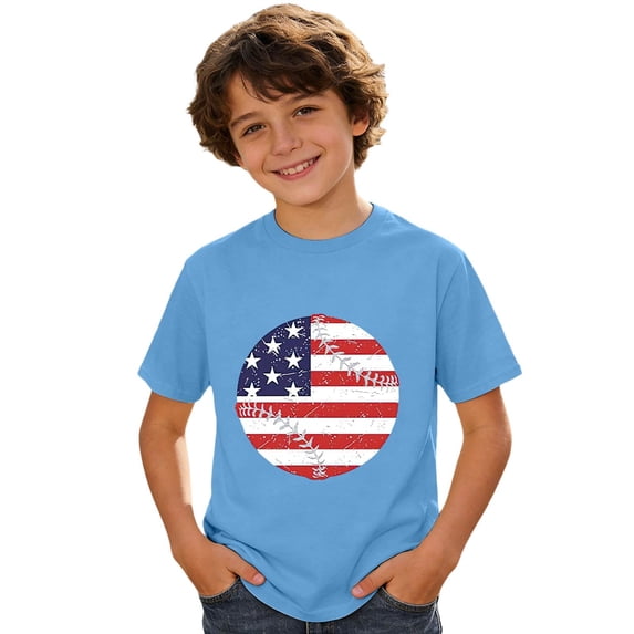 Tisuna USA Anniversary T Shirts For Boys Kids Short Sleeve Crew Neck American Flag Tops Soft 4Th Of July T Shirts For Toddler And Tweens 1-13 Years