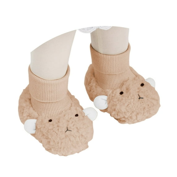 Tisuna Unisex Baby Shoes Infant Cartoon Print Soft Slip High Top Sneakers Warm Soft Winter Kids Walking Shoes Khaki Size 12-18 Months