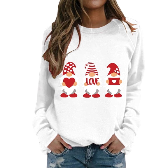 Tisuna Valentine Casual Sweatshirt For Women Cartoon Love Letter Print Crew Neck Tops Stylish Soft Ladies Spring Pullover Hoodless White Size S