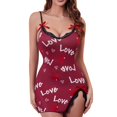 thumbnail image 1 of Tisuna Valentine Women'S Sexy Lace Nightdress Love Letter Print V Neck Onesie Slip Pajamas Fashion Funny Ladies Regular Fit Summer Nightgown Red Size L, 1 of 6