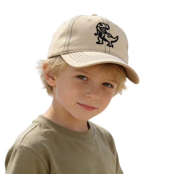 Tisuna Washed Dinosaur Baseball Cap For Kids Cartoon Adjustable Toddler Hat Fashion Retro Boys Girls Casual Golf Tennis Sun Hat Khaki