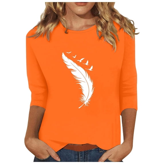 Tisuna Women 3/4 Sleeve T-Shirts Elegance Graphic Print Crewneck Tops Ladies Everyday Wear Tees Size L
