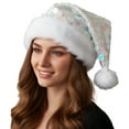 thumbnail image 1 of Tisuna Women Christmas Hats Sequin Print Stretchy Beanie Hat Fashion Soft Autumn Winter Ladies Santa Headwear White, 1 of 7