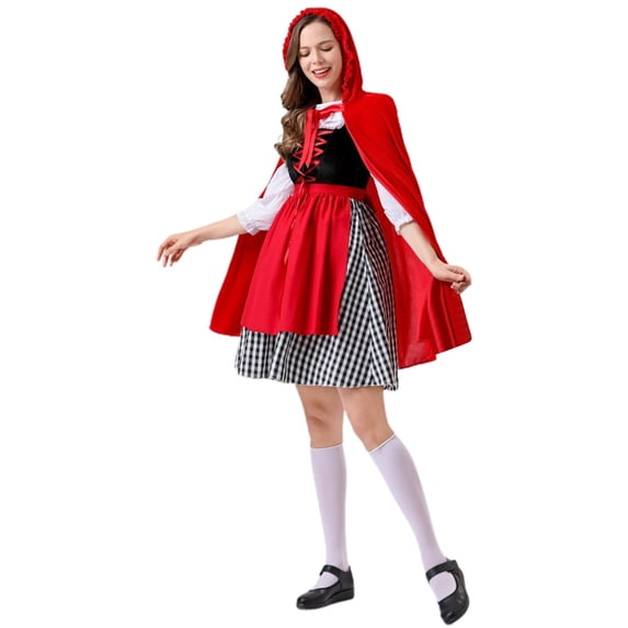 Tisuna Women Little Red Riding Hood Costume Christmas Long Sleeve Dress