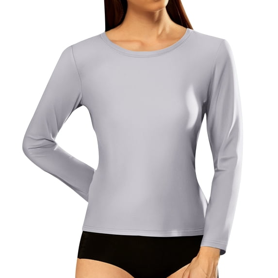 Tisuna Women Long Sleeve T-Shirts Casual Solid Color Crewneck Tops Ladies Holiday Vacation Outfits Size L