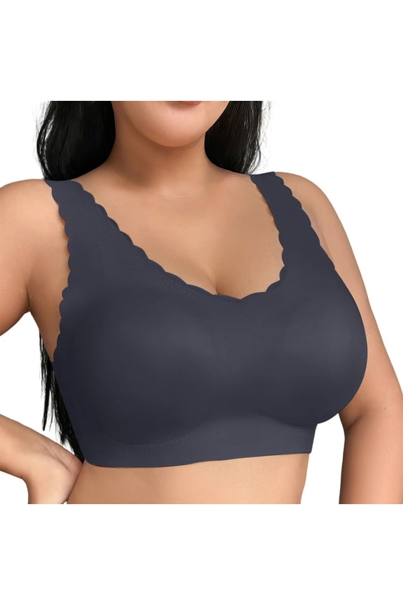 Women Plus Size Seamless Lace Trim Comfort Bra Full Coverage Everyday Basic Underwire Bra