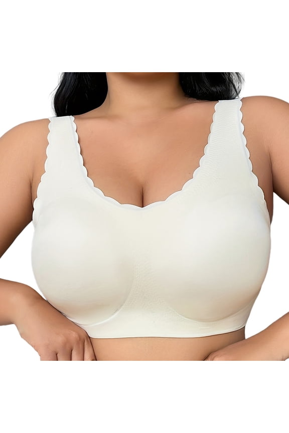 Women Plus Size Seamless Lace Trim Comfort Bra Full Coverage Everyday Basic Underwire Bra