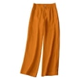 thumbnail image 1 of Tisuna Women'S Casual Pants Solid Color Elastic Waist Straight Leg Trousers Women Classic Fit Linen Pants Orange Size M, 1 of 3