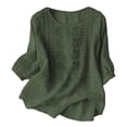 thumbnail image 1 of Tisuna Women'S Crew Neck Floral Embroidered T Shirt Casual Summer 3/4 Sleeve Top Breathable Retro Ladies Daily Wear Green Size M, 1 of 3