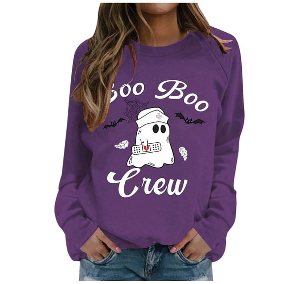 Tisuna Women'S Halloween Sweatshirt Soft Ghost Letter Print Crewneck Sweatshirt Ladies Long Sleeve Festival Theme Party Fall Tops Clothes Size Xl