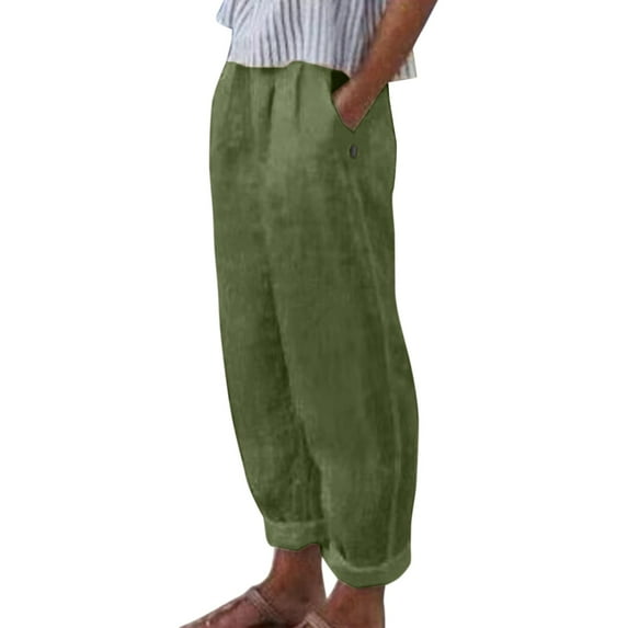 Tisuna Women'S Pants Solid Color High Waisted Wide Leg Trousers With Pockets Stylish Casual Ladies Work Street Seaside Dailywear Green Size Xxxl