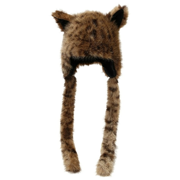 Tisuna Women Winter Hat With Cute Ear Leopard Print Stretchy Earflap Hats Warm Windproof Ladies Cold Weather Headwear Brown
