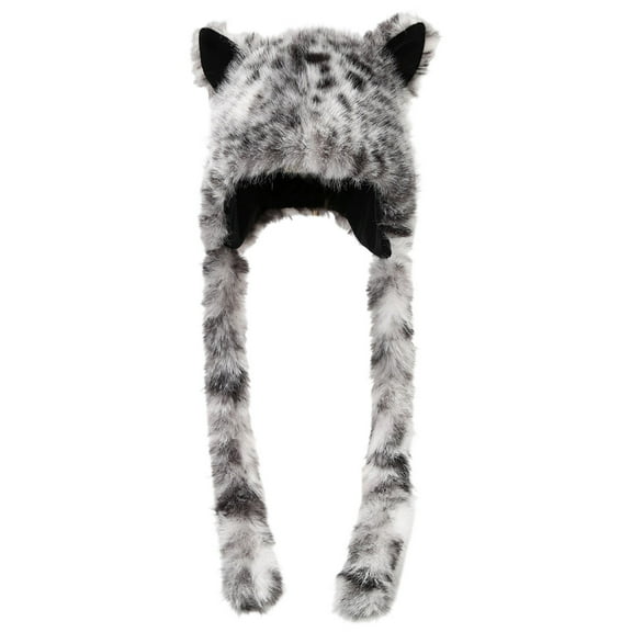Tisuna Women Winter Hat With Cute Ear Leopard Print Stretchy Earflap Hats Warm Windproof Ladies Cold Weather Headwear White