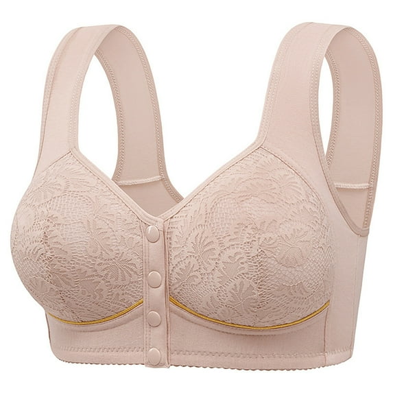 Tisuna Womens Sport Bras Lace Print Standard Straps Front Closure Push Up Bralette Leisure Stretch Ladies Yoga Casual Underwear Brassiere Grey