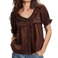 thumbnail image 1 of Tisuna Womens T Shirts Solid Color Crew Neck Short Sleeve Blouse With Lace Soft Cute Female Street Dailywear Size L, 1 of 4