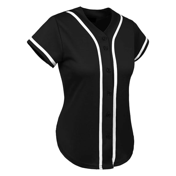 Tisuna Womens T Shirts Summer Casual Short Sleeve Color Block V Neck Tee Casual Fashion Female Loose Fit Baseball Shirt Size L