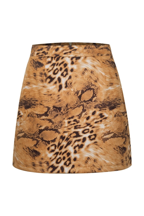 Yellow Leopard Print Women'S A-Line Skirt High Waist Zipper Design Skirts Stylish Modern Ladies Slim Fit Carnival Dance Casual Wear