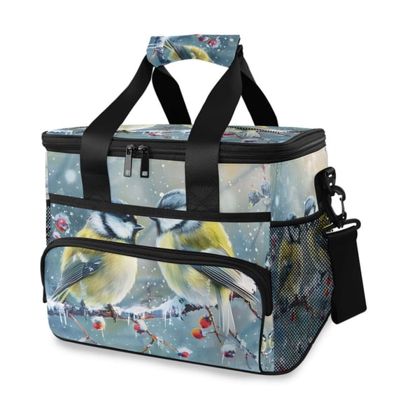 Tit Winter Red Plum Tree Branch Portable Cooler Lunch Box Reusable Insulated Lunch Bag Leakproof 15L