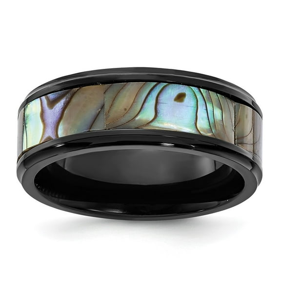 Titamium Black Ip Plated Simulated Mother of Pearl Inlay 8mm Band Size 12.5 Jewelry for Women