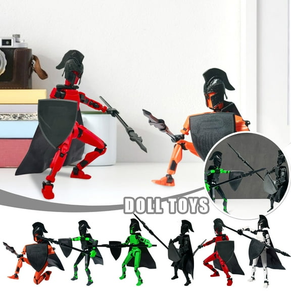 Titan 13 Action Figure, 6 Types of Weapons MultiColor Body 3D Printed Multi-Jointed Movable Robot with Full Articulation, Lucky 13 Nova 13 Dummy 13 Action Figure (Shield and Spear)