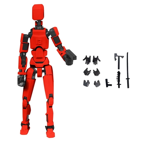 Titan 13 Action Figure, N13 Action Figures, T13 Action Figure 3D Printed Robot Multi-Jointed Movable, Desktop Decorations for Game Lovers (Red)