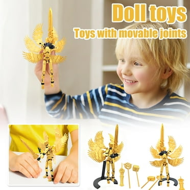 Titan 13 Action Figure, T13 Action Figure 3D Printed Multi-Jointed Movable, Lucky 13 Articulated Robot Toys Dummy Action Figures (Gold)