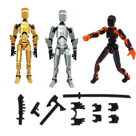 Titan 13 Action Figure T13 Robot Multi-Jointed Movable 3D Printed Durable Plastic Model for Stress Relief Desktop Decompression Gift,Gold