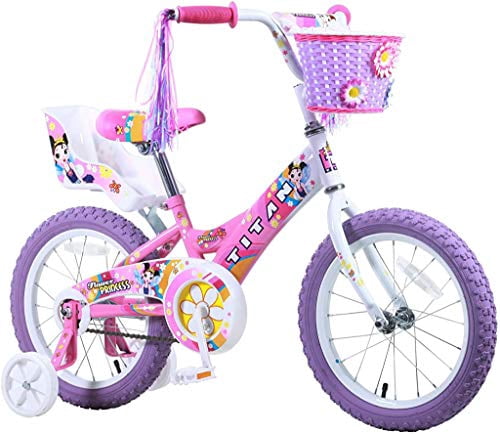 Titan Girls BMX Bike 16 Inch Wheels Ages 4 to 7 with Training Wheels and Doll Basket