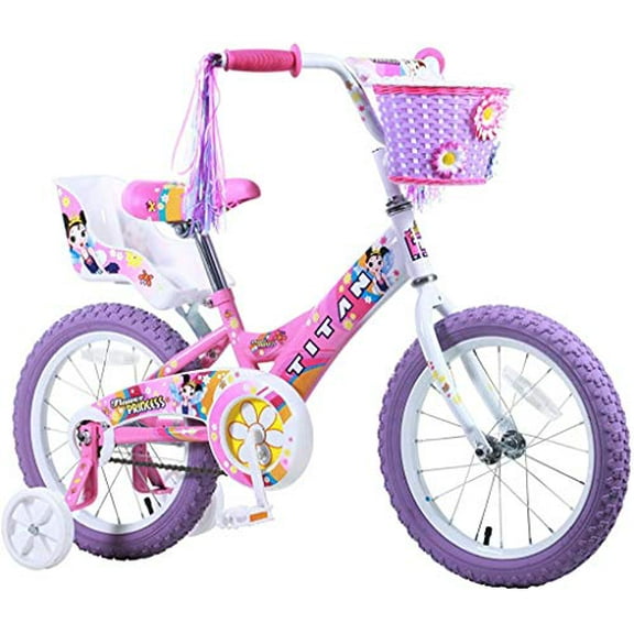 Titan Girls BMX Bike 16 Inch Wheels Ages 4 to 7 with Training Wheels and Doll Basket