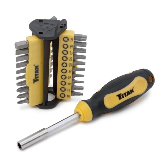Titan 16068 (98187) 31-Piece Multi-Bit Screwdriver Set | Slotted, Hex, Phillips, Pozi, Square, Star Bits