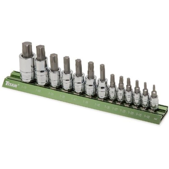 Titan 13-Piece Star Bit Socket Set - Torx Screwdriver Bits, Magnetic Holder