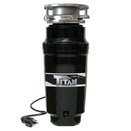 Titan 3/4 HP Slim Line Garbage Disposal for Confined Spaces, Featuring Bio Shield, and Attached Power Cord