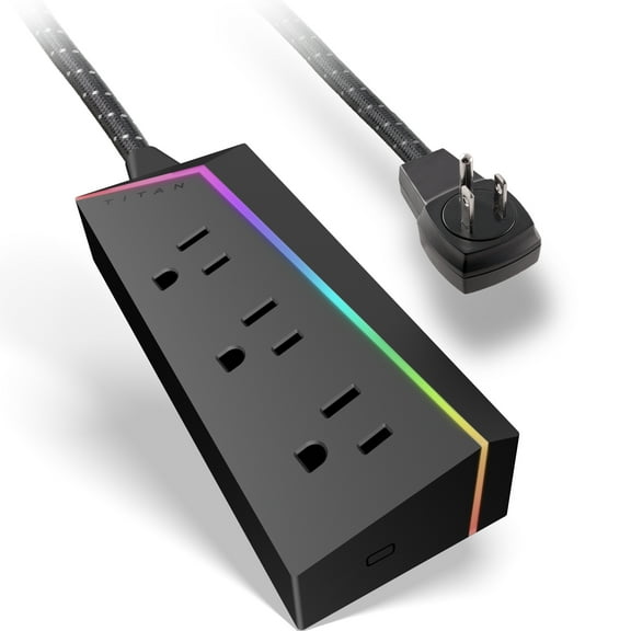 Titan 3-Outlet Power Strip with LED Lights, 4ft. Cord, Black