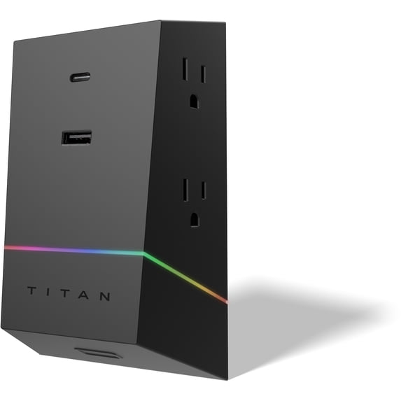 Titan 4- Outlet Surge Protector Outlet Extender with LED Lights, Black