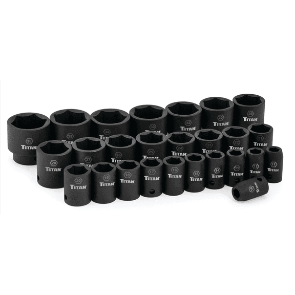 Titan 26 Piece 1/2 Inch Drive 6 Point Metric Standard Impact Socket Set