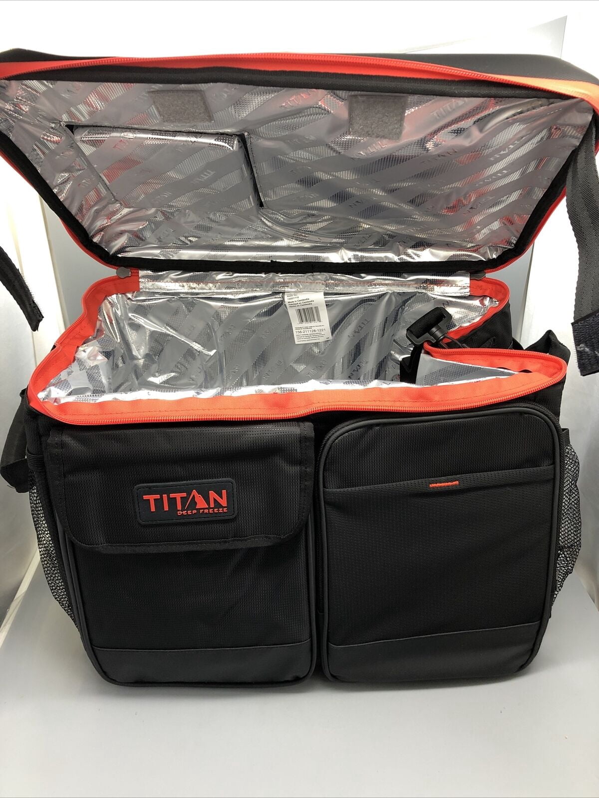 Titan 50-Can Collapsible Cooler Black & Red TableTop™ with 2 Drink Holders & Lid