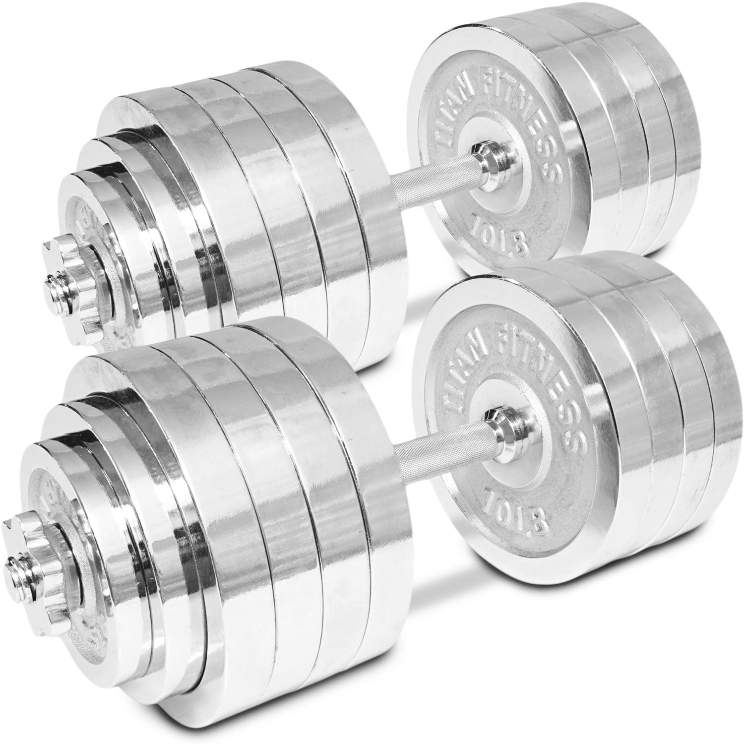 Titan Fitness 200 LB Adjustable Chrome Dumbbell Set, Pair of 100