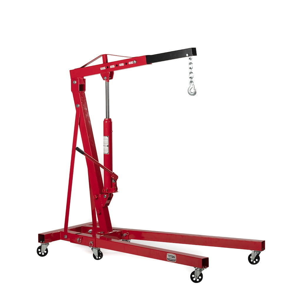 Titan Attachments 1 Ton Steel Shop Crane Adjustable Height Cherry Picker Lift