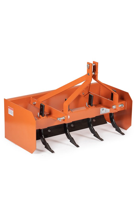 3 Point 4FT Rear Box Blade Scraper Grader, Category 0 and 1 Hitch , 4 Scarifier Teeth, Reversible Cutting Edge, Moving Dirt, Backfilling Holes, Spreading Soil, Leveling, Grading