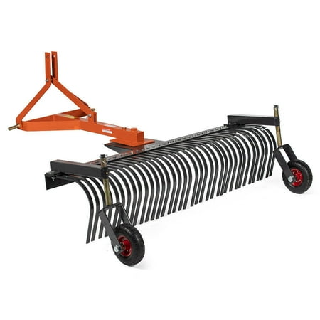 Titan Attachments 3 Point 6 FT Landscape Rake with Bolt-On Wheels for Compact Tractors, Fits Category 1 Hookup, Tow-Behind Garden Tool, Landscaper, and Grass Comb