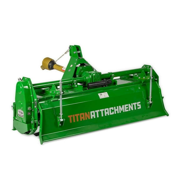 Titan Attachments 3 Point 60" Rotary Tiller Attachment Fits Cat 1 Tractors, Green Finish, Single Speed PTO Driven Cultivator with a 540 RPM Gearbox, Replaceable L-Shaped Tines Work 5" Deep