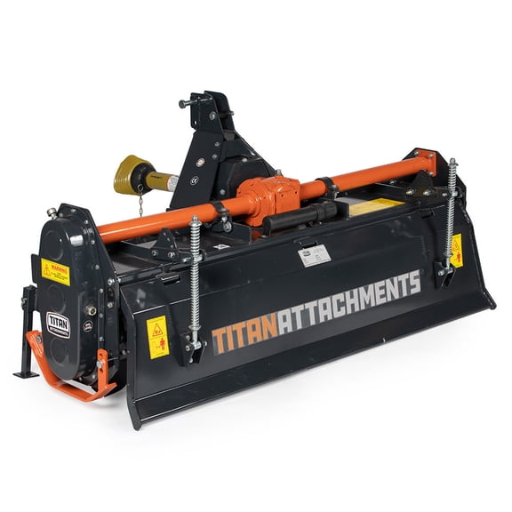 Titan Attachments 3 Point 60in PTO Driven Rotary Tiller, Category 1 Tractors, Single Speed Gear Drive, L-Shaped Tines Work 5in Deep