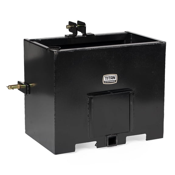 Titan Attachments 3 Point Black Ballast Box Fits Category 2 Tractor Attachment, 1100lb Capacity, 2" Trailer Hitch Receiver, Counterbalance Tractor Front Axel