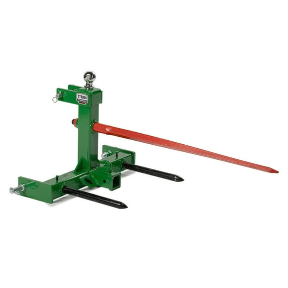 Titan Attachments 3 Point Gooseneck Tractor Trailer Hitch, 39" Hay Bale Spear and Stabilizers, Fits Category 1 Tractors, Green Finish, 2" Receiver Hitch, 2 5/16" Gooseneck Ball