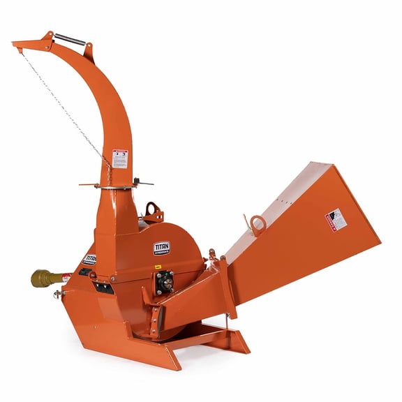 Titan Attachments 3 Point PTO Driven 6"x10" Wood Chipper Shredder Mulcher, Up to 70HP, 30" Rotor, Easy to Mount, Adjustable Exit Chute, Accepts Entire Trees